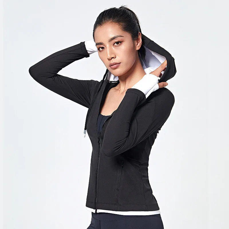Women Hooded running jacket Long Sleeve Sweatshirt Ladies Yoga Sports Zipper Jacket Fitness Gym Shirts Women's New Arrival 2020 | Спорт и