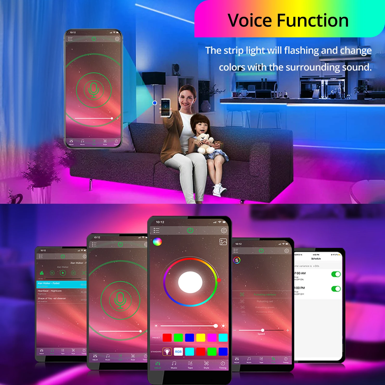 

RGB Led Strip Lights DC12V SMD5050 10m Flexible Stripe Bluetooth Music Controller with 44Key Remote for Bedroom Deocration