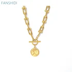 Женское металлическое ожерелье FANSHIDI с подвеской в виде монеты, геометрическое ожерелье, сверхпрочная цепочка, бижутерия для женщин