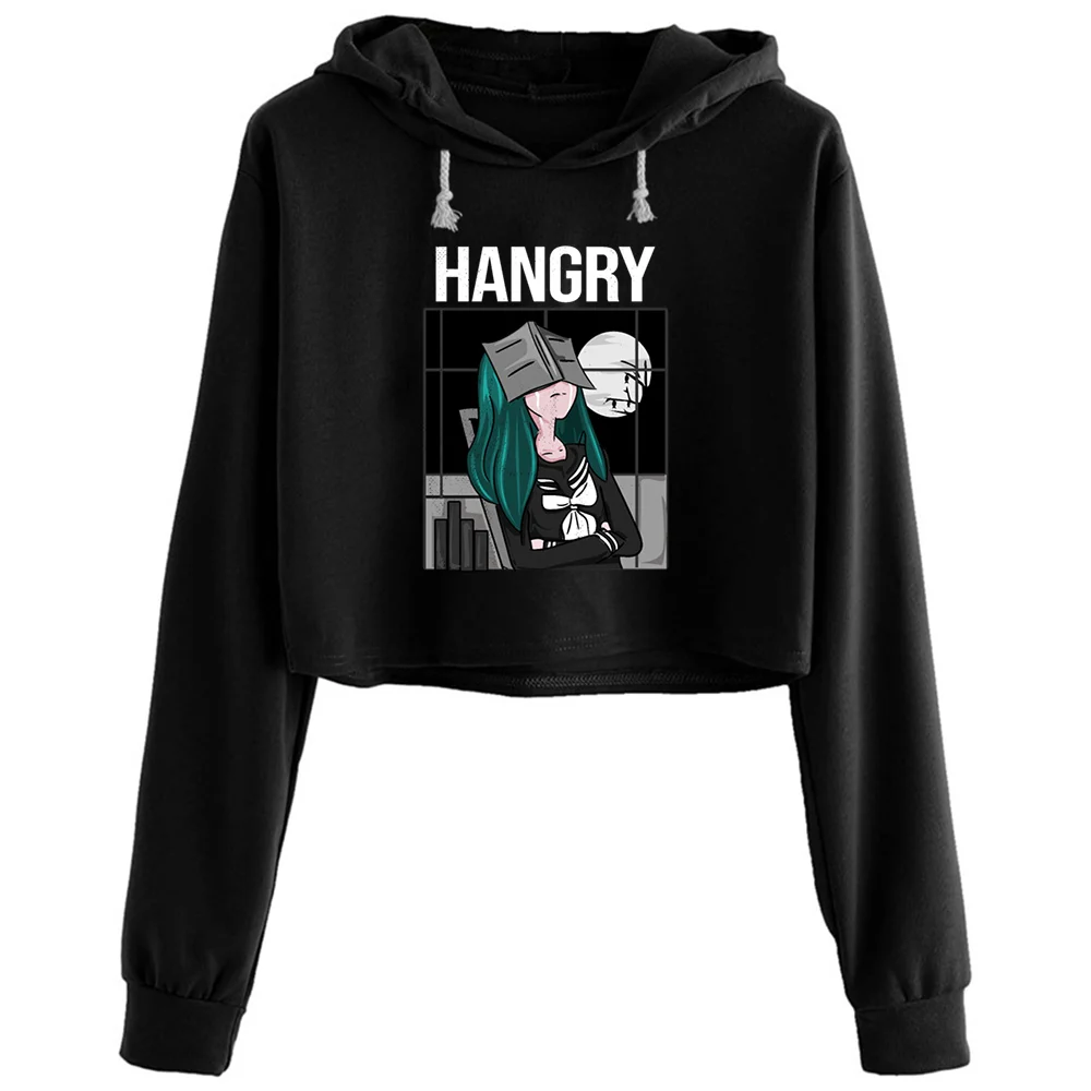 

Hangry Manga Anime Sad Girl Egirl Soft Grunge Crop Hoodies Women Grunge Harajuku Anime Emo Pullover For Girls