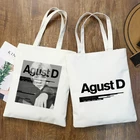 Забавная сумка-шоппер Agust D в Корейском стиле, сумка для покупок, Холщовая Сумка на плечо в стиле Харадзюку, вместительная сумка-мессенджер, сумка-тоут, ручная сумка