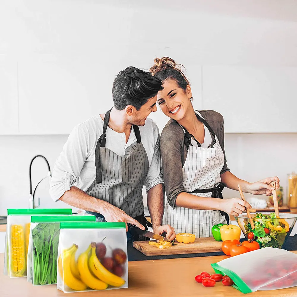 

5pcs Fresh Food Storage Bag large size Silicone PEVA Leakproof Reusable Shut Containers Freezer Sandwich Ziplock