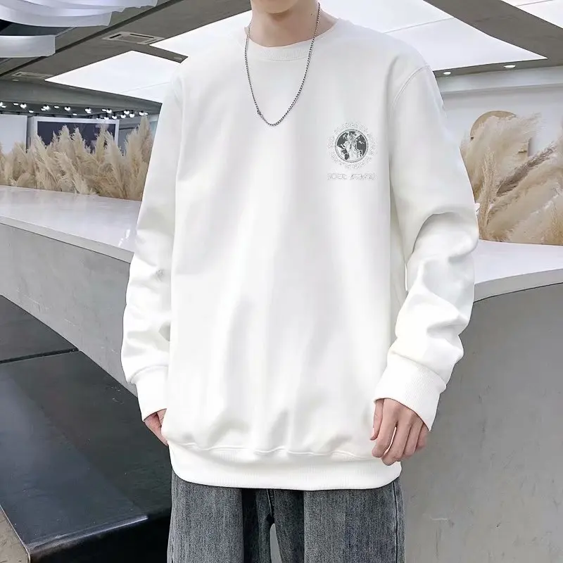 

Spring autumn men print pullover plus velvet long sleeve sweatshirt couple loose jacket casual coat