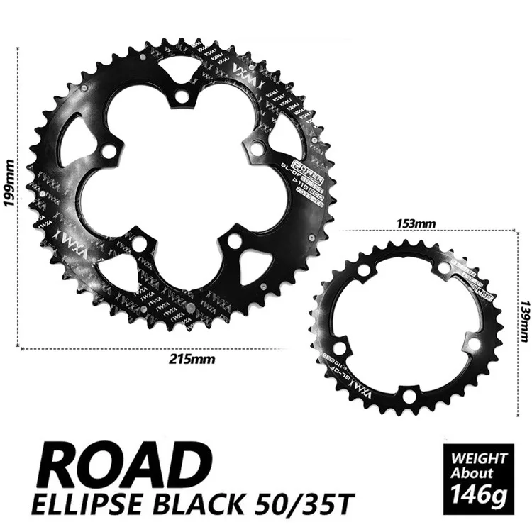 35T and 50T Black VXM 110BCD 35/50T Овальный Звездочка Road Bicylcle комплект велосипед 7075-T6 сплав Сверхлегкий эллипс двойной восхождение Мощность передняя Звездочка пластина - Цвет: 35T and 50T Black
