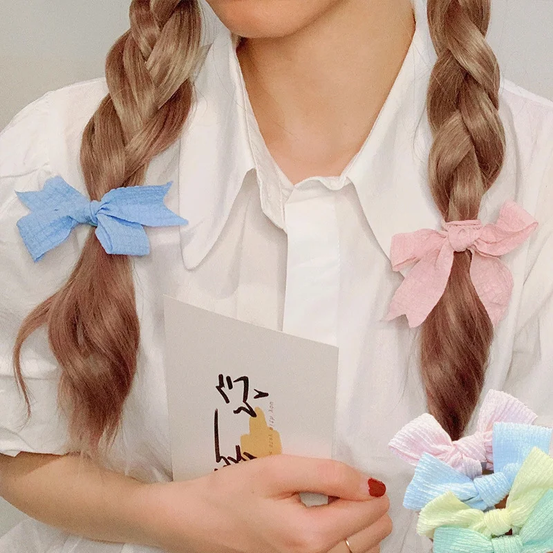 

2021 Bow Hair Rope Cute Fashion Solid Baby Girl Hair Bows Boutique Hair Bows Elastic Tie for Women Hair Accessories