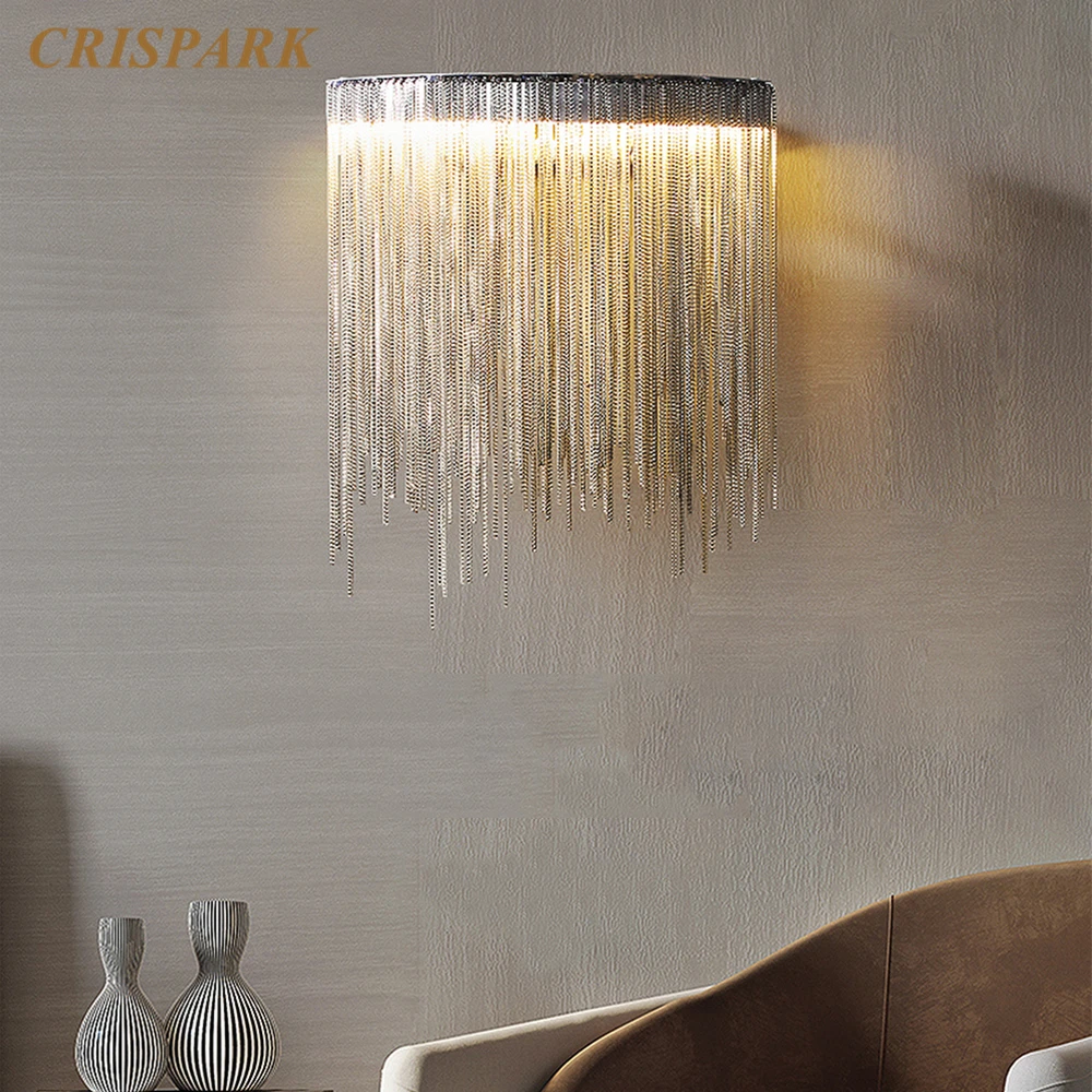 Современный Серебряная цепочка настенный светильник светодиодный E14