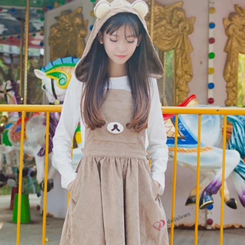 Женское платье с капюшоном и вышивкой медведя из аниме кумамо |