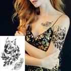 Водостойкая временная татуировка-наклейка, Лев, большая кошка, животное, цветок, черная поддельная татуировка на руку, тату боди-арт для девушек, женщин, мужчин