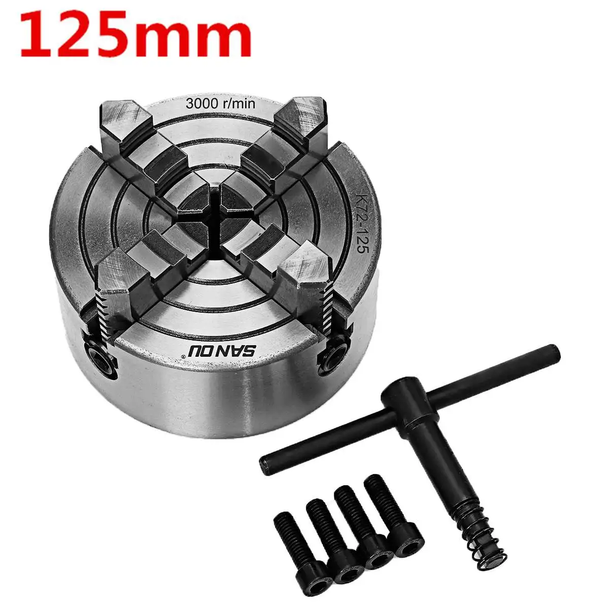 

4 Jaw Lathe Chuck 80mm/100mm/125mm Independent 1pcs Safety Chuck Key 3pcs Mounting Bolt K72- 80/K72- 100/K72- 125