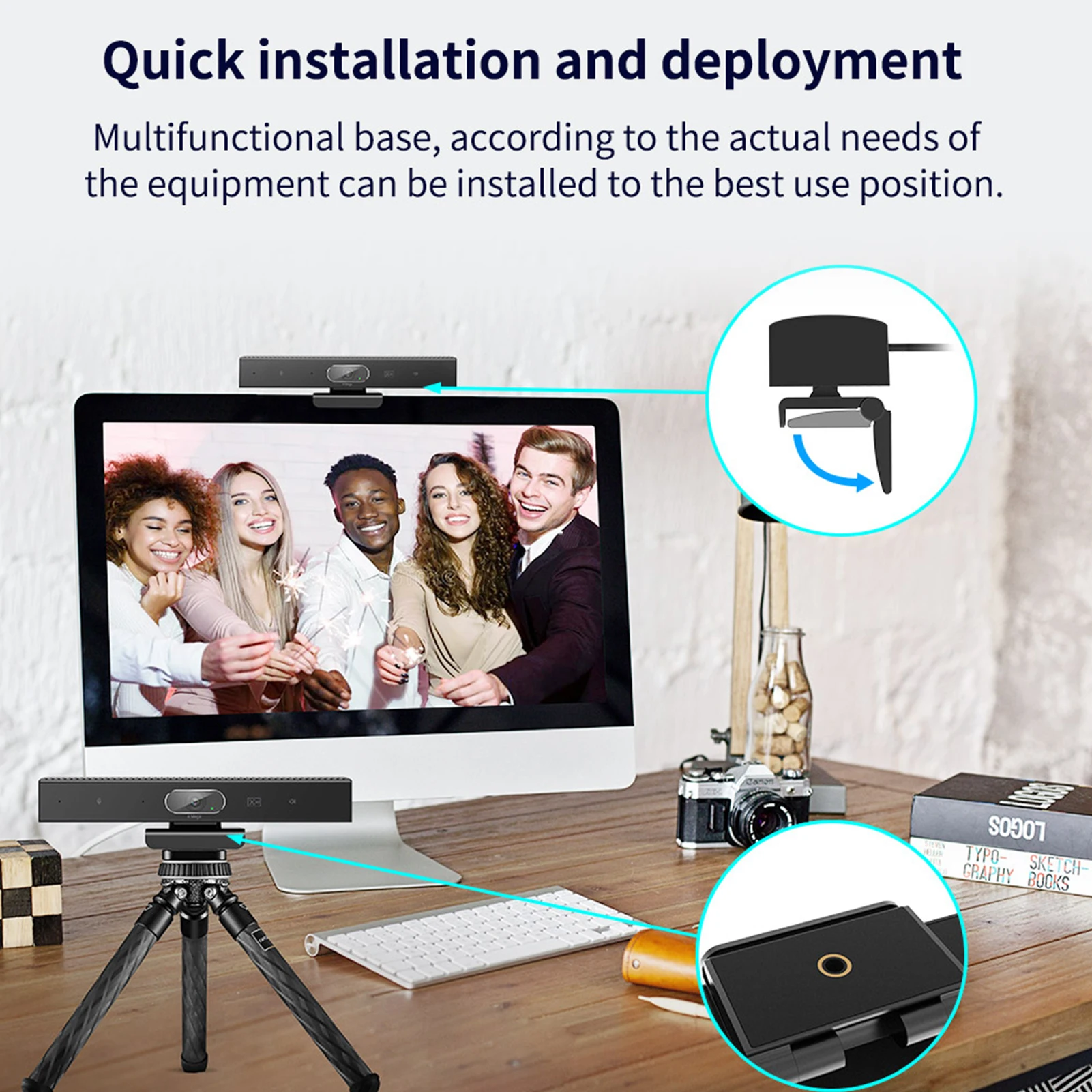 Aibecy 2K Webcam 3-in-1 HD Video Conference Camera Microphone Speaker AI Face Tracking Auto Focus 360° Voice Pickup 4 Megapixel |