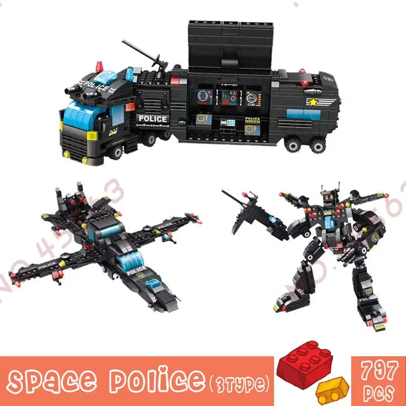 

797PCS City Policemen Car Truck Building Blocks Variable Robot Aircraft Children Gifts 1 Becomes 2 Toys Kids Boys Bricks 3 Types