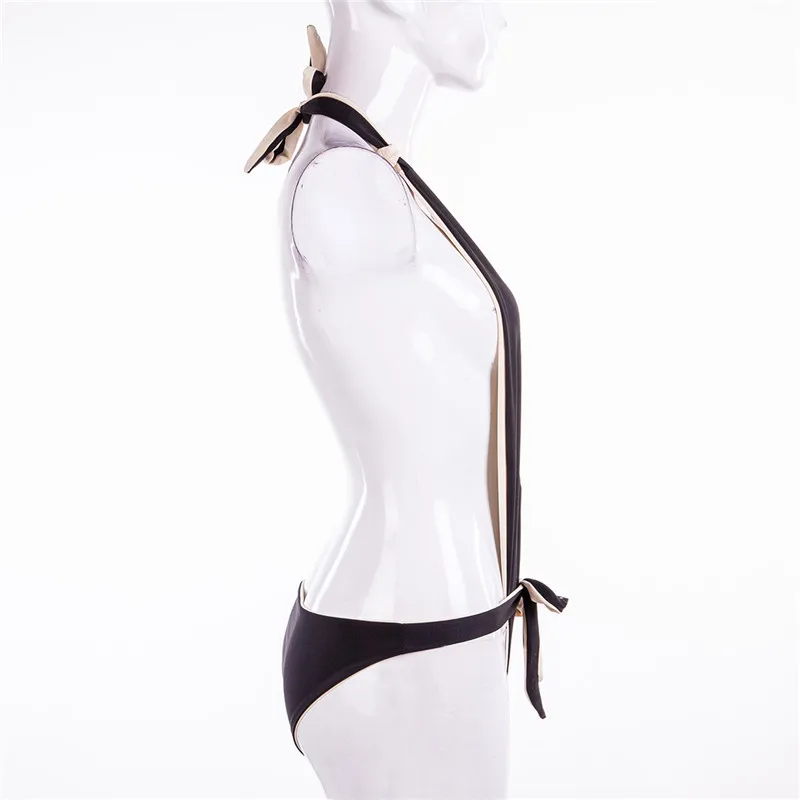 Сексуальный женский купальник с V-образным вырезом слитный бретелькой через шею