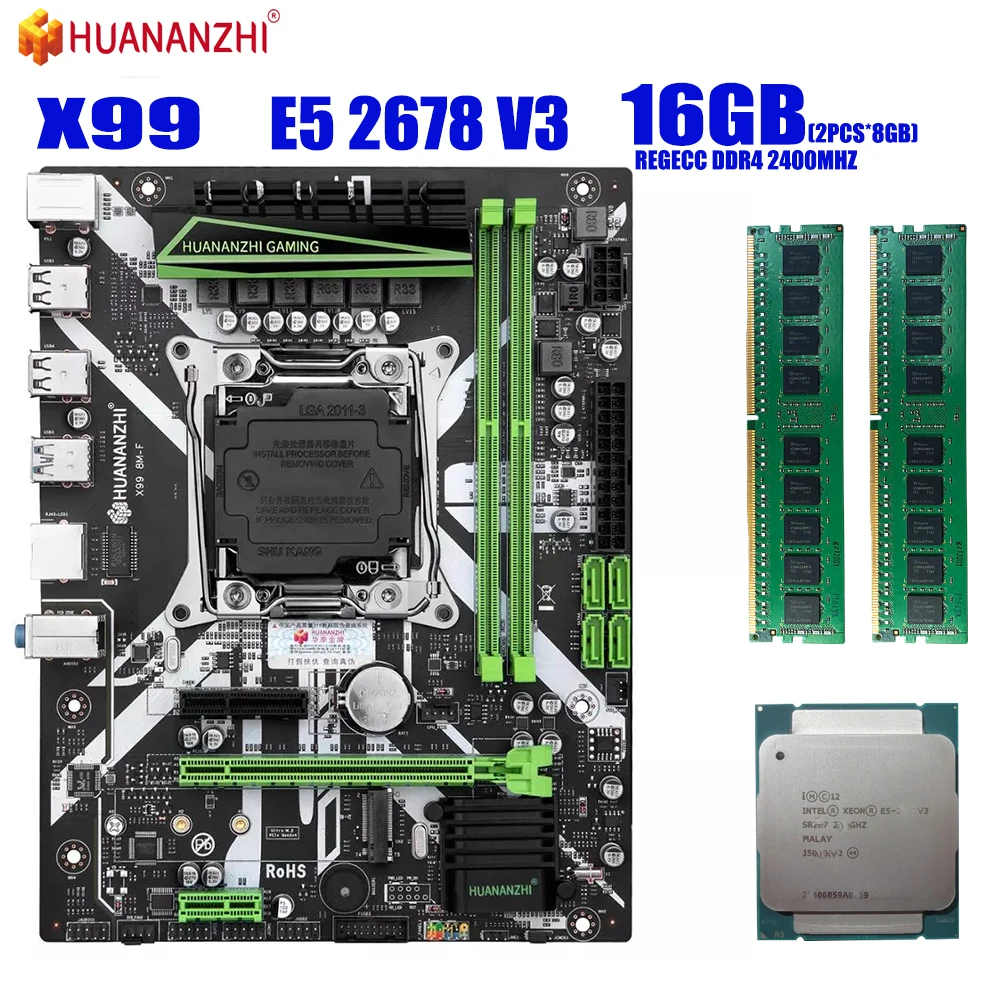 HUANANZHI X99 материнская плата с XEON E5 2678 V3 2*8G = 16 Гб DDR4 2400 МГц комбинированный комплект