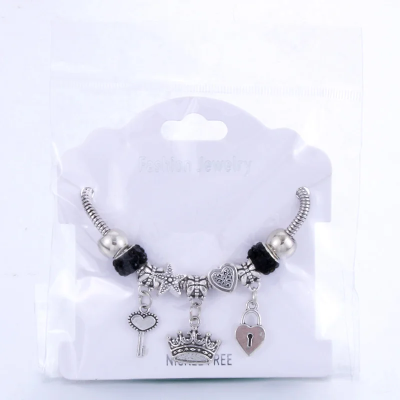 

Antique Original Crown key lock Shape 6 colors Charm Bracelets For Women Glass Beads Brand Bracelet & Bangle DIY Jewelry Gifts