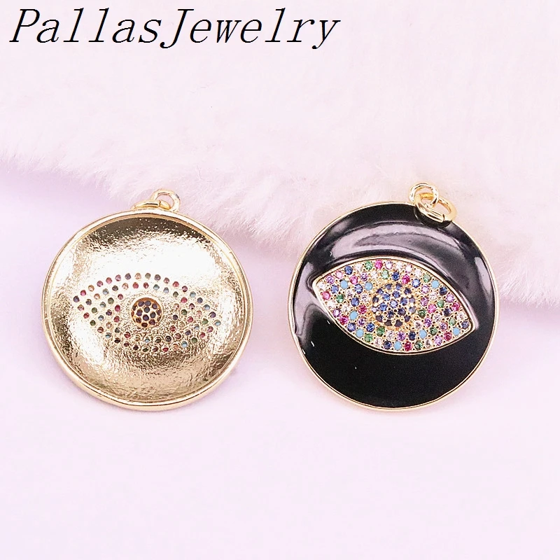 

10Pcs New Fashion Enamel Eye Rainbow Colorful CZ Micro pave Jewelry Charm Round Pendant Necklaces For Women