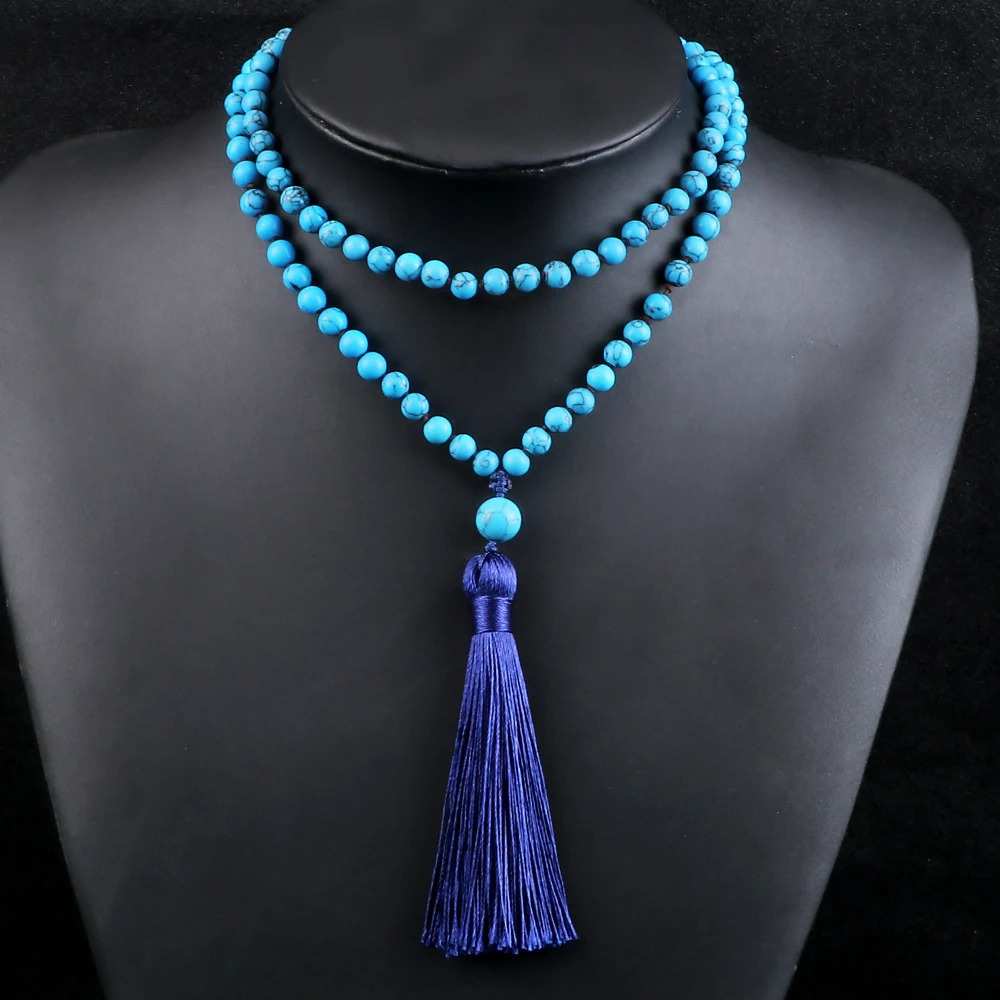 Модные буддийские ожерелья с бусинами 108 из натурального камня 6 мм бирюзы