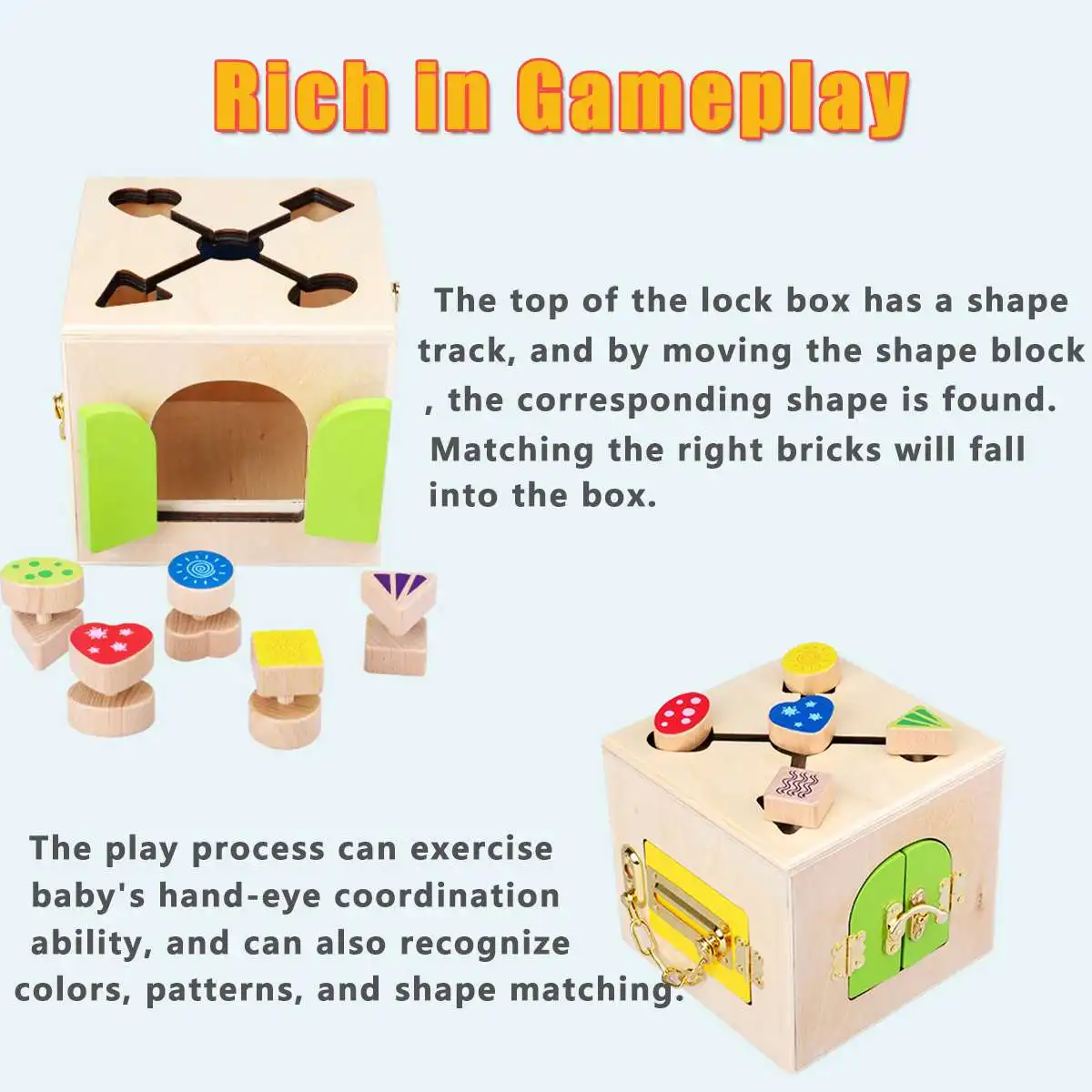 

Wooden Building Block Lock Box Educational Materials Practical Life Toy For Children Basic Life Skills Toy