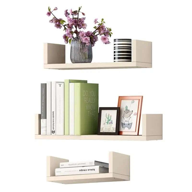 

2 Set Wall-Mounted Bookshelf Punch-Free U Shape Storage Rack Bookcase For Living Room Bedroom Office