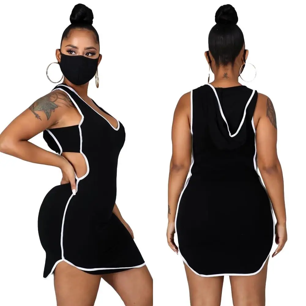 

Hooded sleeveless sexy tracksuit women's Fashion Sport tight tracksuit dress Summer Womens Costume Club dress (no mask)