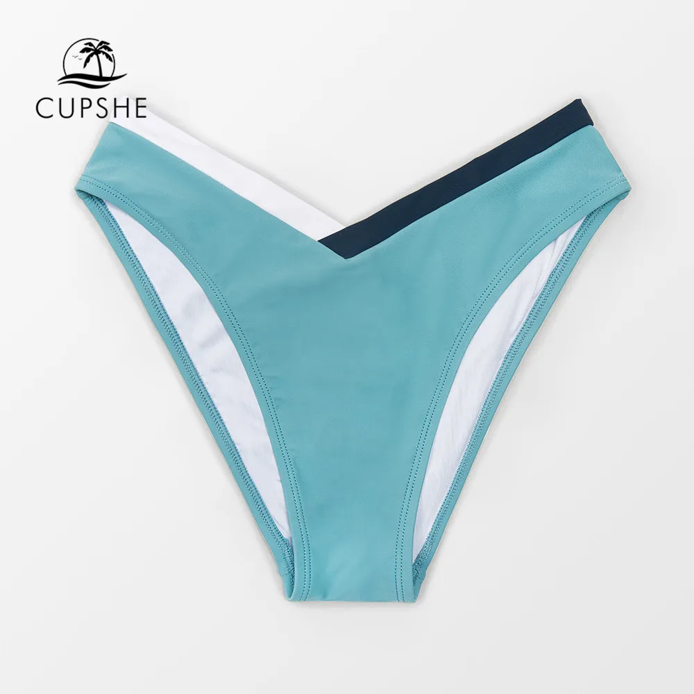 

CUPSHE Blue Mid Waist Bikini Bottom Swimsuit For Women Sexy Mid Cut Pants Brief 2022 Separate Brazilian Bikini Bottoms Swimwear