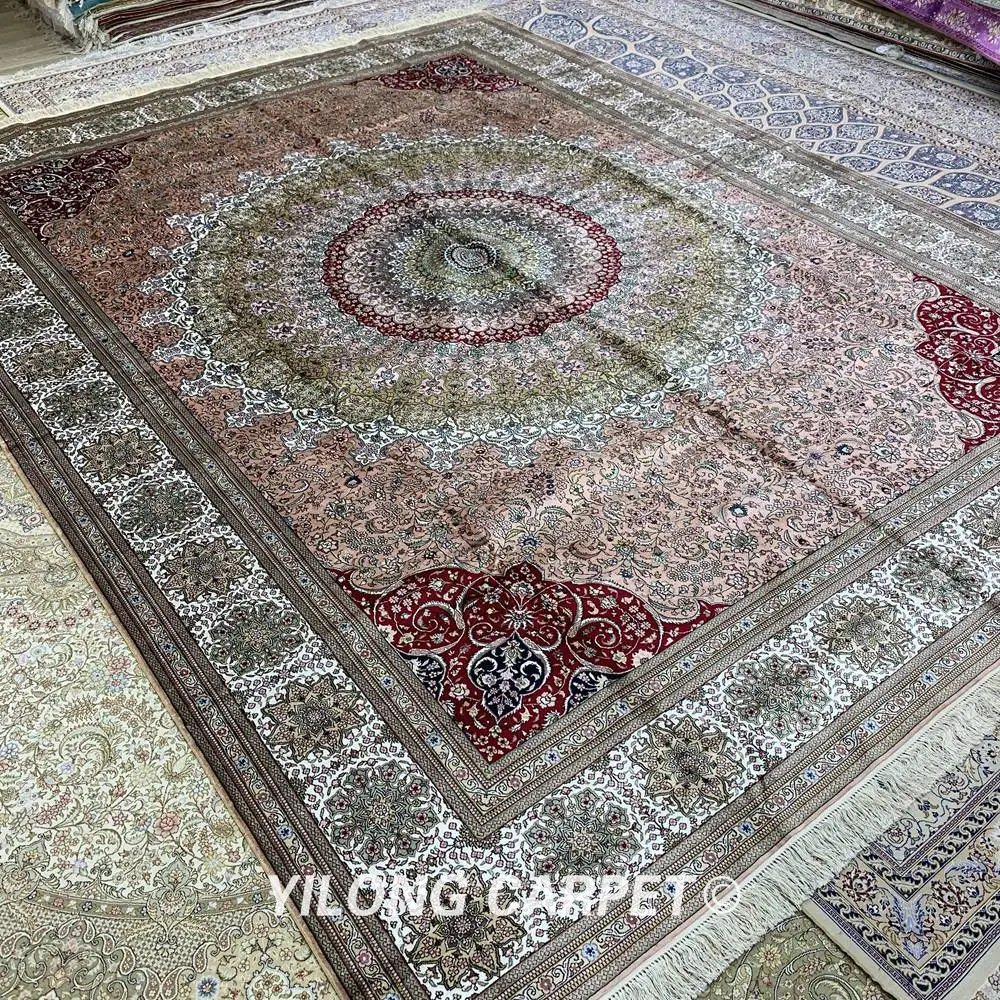 Goedkoop Yilong 9'x12 'eersteklas Mooie Roze Handgemaakte Zijden Rug Qum Zijde Tapijt (SL886A9x12)