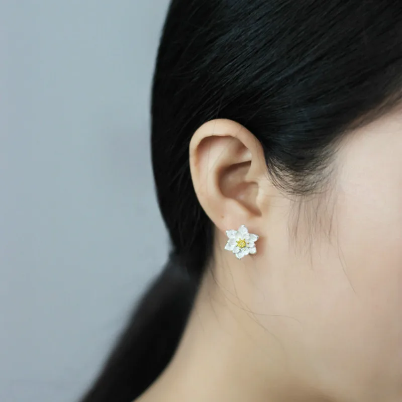 Серьги гвоздики Flyleaf из стерлингового серебра 925 пробы с золотым цветком лотоса