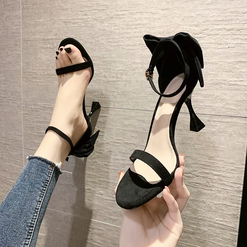 

Clear Heels Comfort Shoes for Women Sandals Sexy All-Match Open Toe 2021 Summer Suit Female Beige Buckle Strap Stiletto High Bow