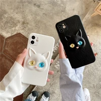 agrotera tpu bumper pu leather back case cover for iphone 7 8 plus x xs xr 11 pro max se 2020 12 black white odd eyed cat kitty