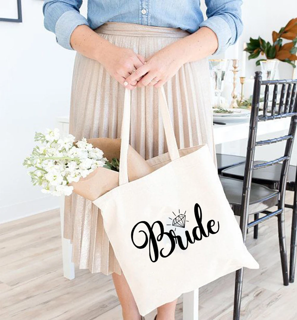 Сумка тоут женская холщовая многоразовая Модная Эко сумочка для покупок невесты