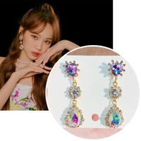 mengjiqiao korean tv star shiny purple heart waterdrop crystal earrings for women party fashion luxury pendientes jewelry