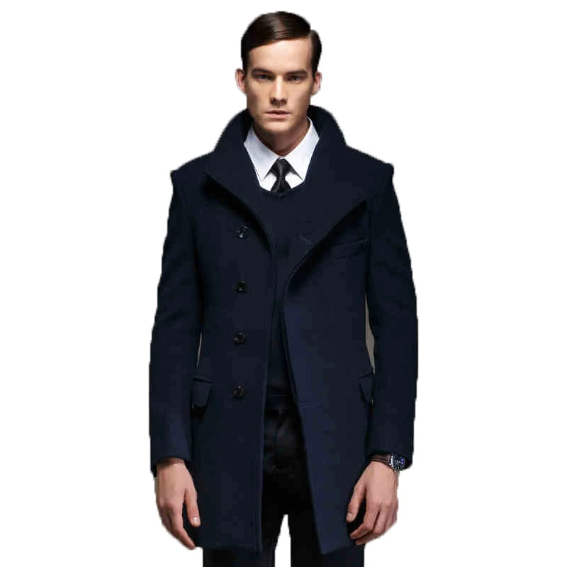 Мужской шерстяной Тренч зимнее пальто средней длины с воротником-стойкой WUJ1183 |