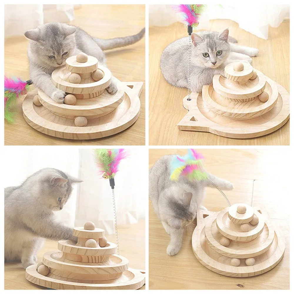 

Wooden Cat Toy Multilayer Rotating Track Ball Game Cat Turntable Pet Interactive Toy Cat Intellectual Track Funny Scratcher Toy