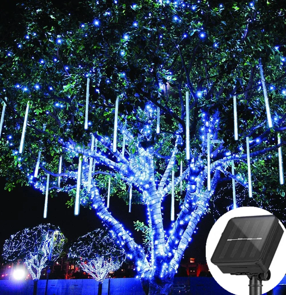 30cm 8Tubes Waterproof Meteor Shower Rain LED String Lights Outdoor Christmas Decoration for Home Tree Solar Powered Garden Deco