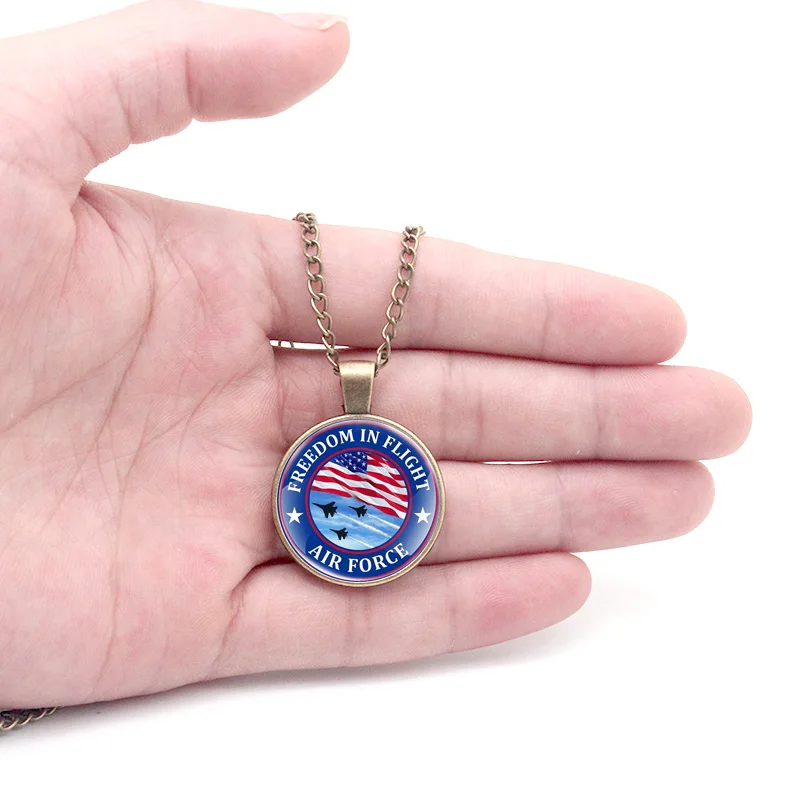 

Classic Fashion United States Army U.S. Air Force Glass Dome Metal Long Chain Necklaces Pendant For Man Woman Jewelry Gifts