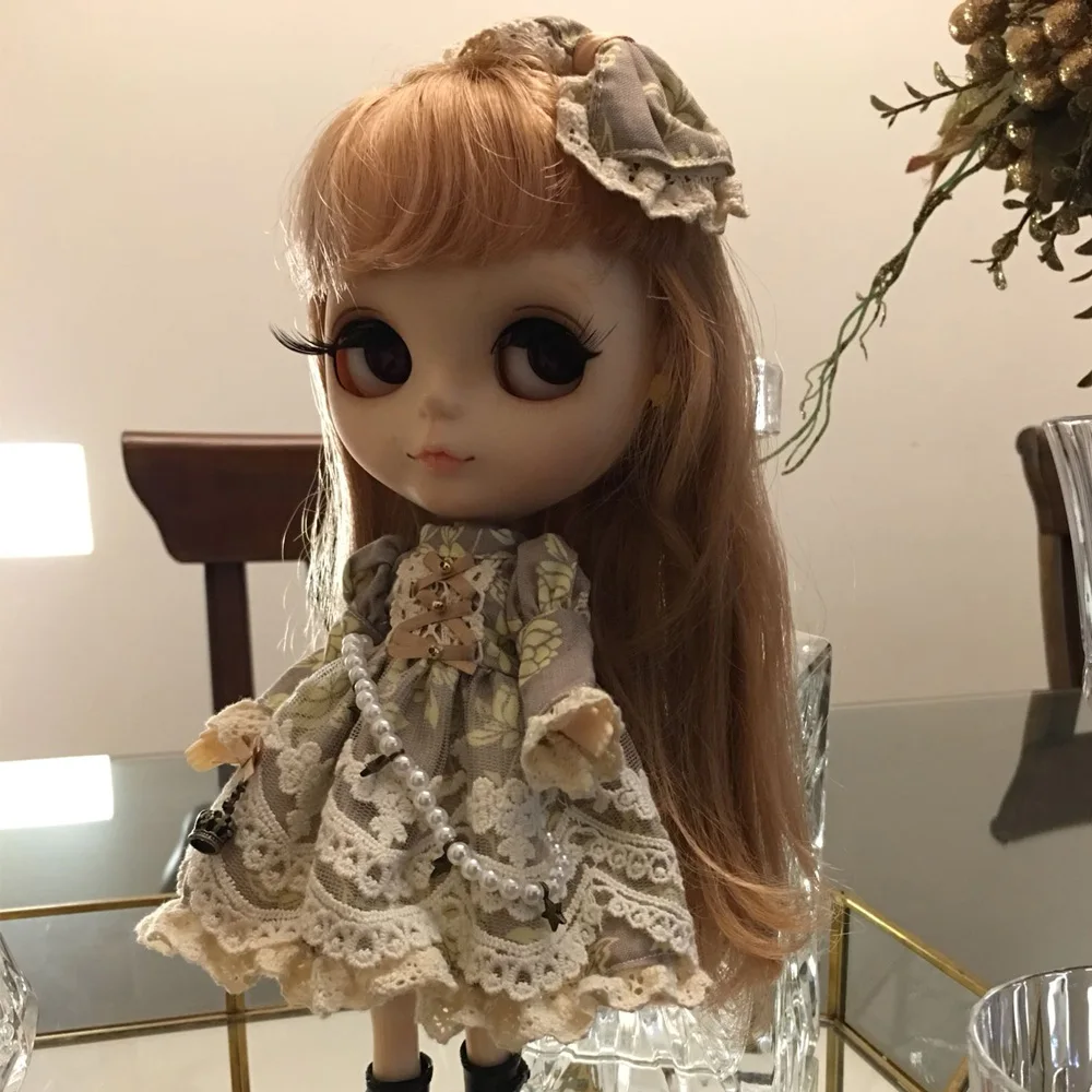 

Red check denim skirt Set doll dress doll clothes Vintage dress for blyth for Pullip Dal 7.12.2