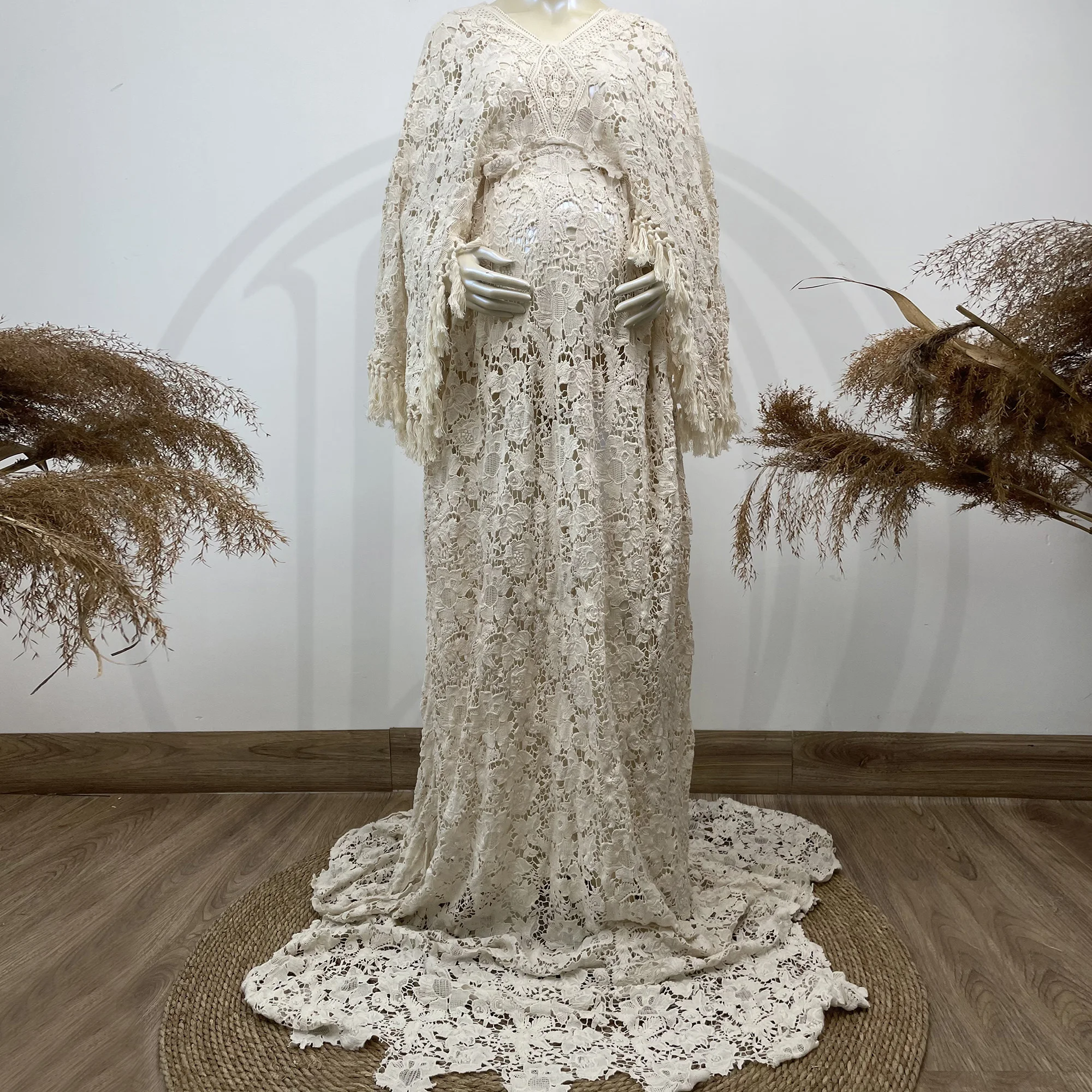 Хлопковый Халат с цветочной вышивкой в стиле бохо для фотосъемки беременных