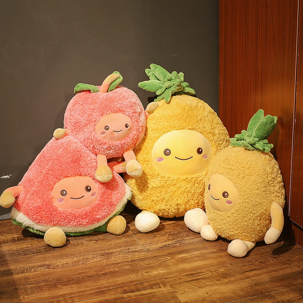 Stuffed Fruit Style Dolls Cherry Pineapple Watermelon Plush Toys with 3D Smiling Faces Birthday Gifts for Kids Room Decoration | Игрушки и