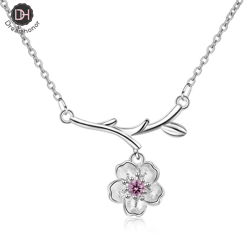 

Dreamhonor Women Fashion Zirconia Cherry Blossoms Flower Pendant Chain Necklaces 2021 NEW Choker Necklaces Jewelry