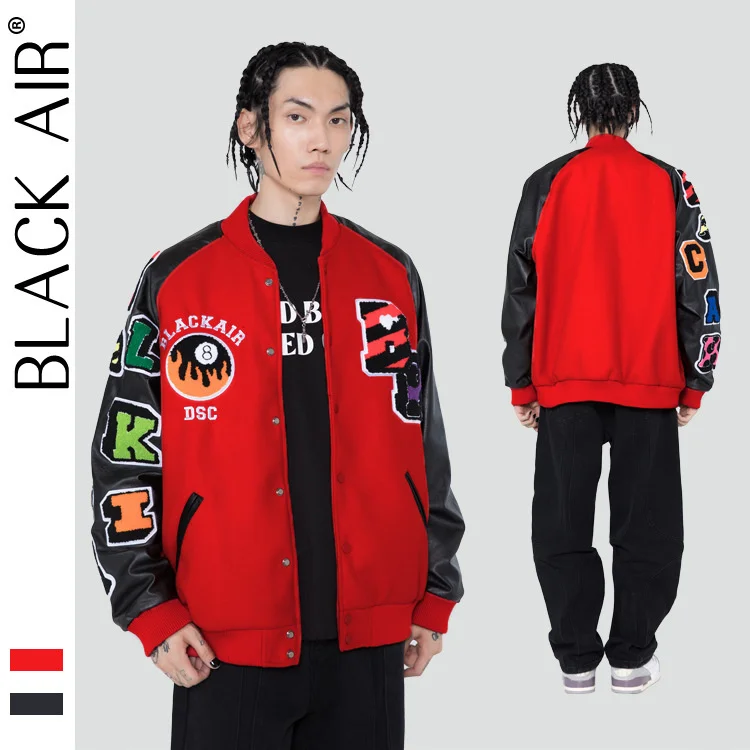 

BLACKAIR letter embroidery bomber jacket men varsity jacket Splicing punk jackets for men colour block fashion men clothing XH06