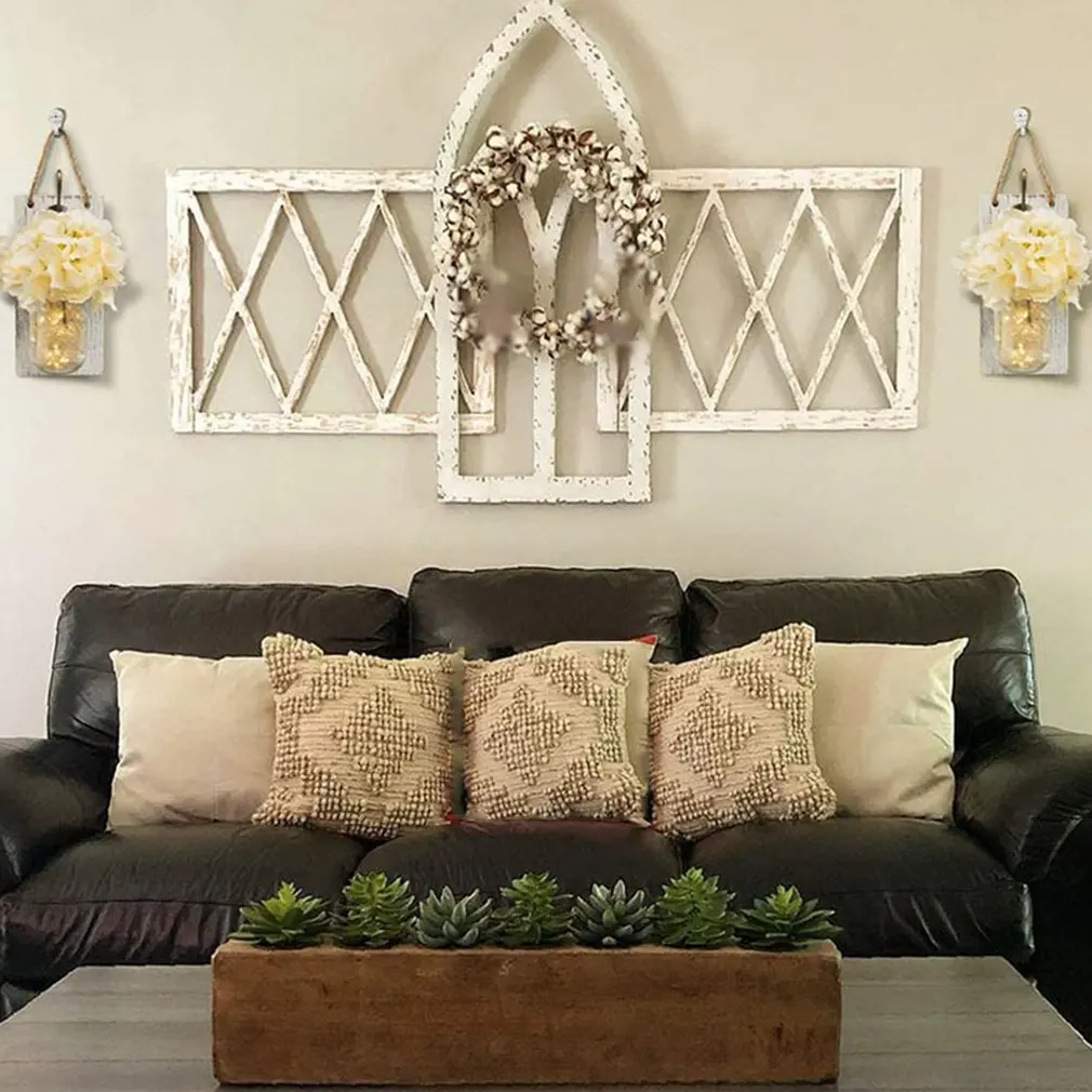 Mason Jar Wall Sconces Fairy Lights Vintage Wrought Iron Hook Silk Hydrangea Flower with Remote Control LED Strip | Лампы и освещение