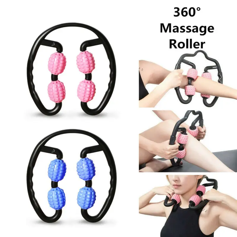 

360 Leg Clamp Muscle Massager 4 Wheels Roller Waist Massage Stick Yoga Fitness Body Building