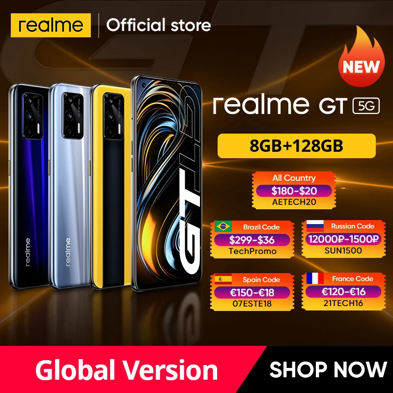  Смартфон realme GT, телефон со встроенным дисплеем, процессором Snapdragon 888, 65 Вт, 120 Гц, AMOLED экраном 6,43 дюйма, ОЗУ 8 Гб, ПЗУ 128 ГБ, NFC, 4500 мАч 