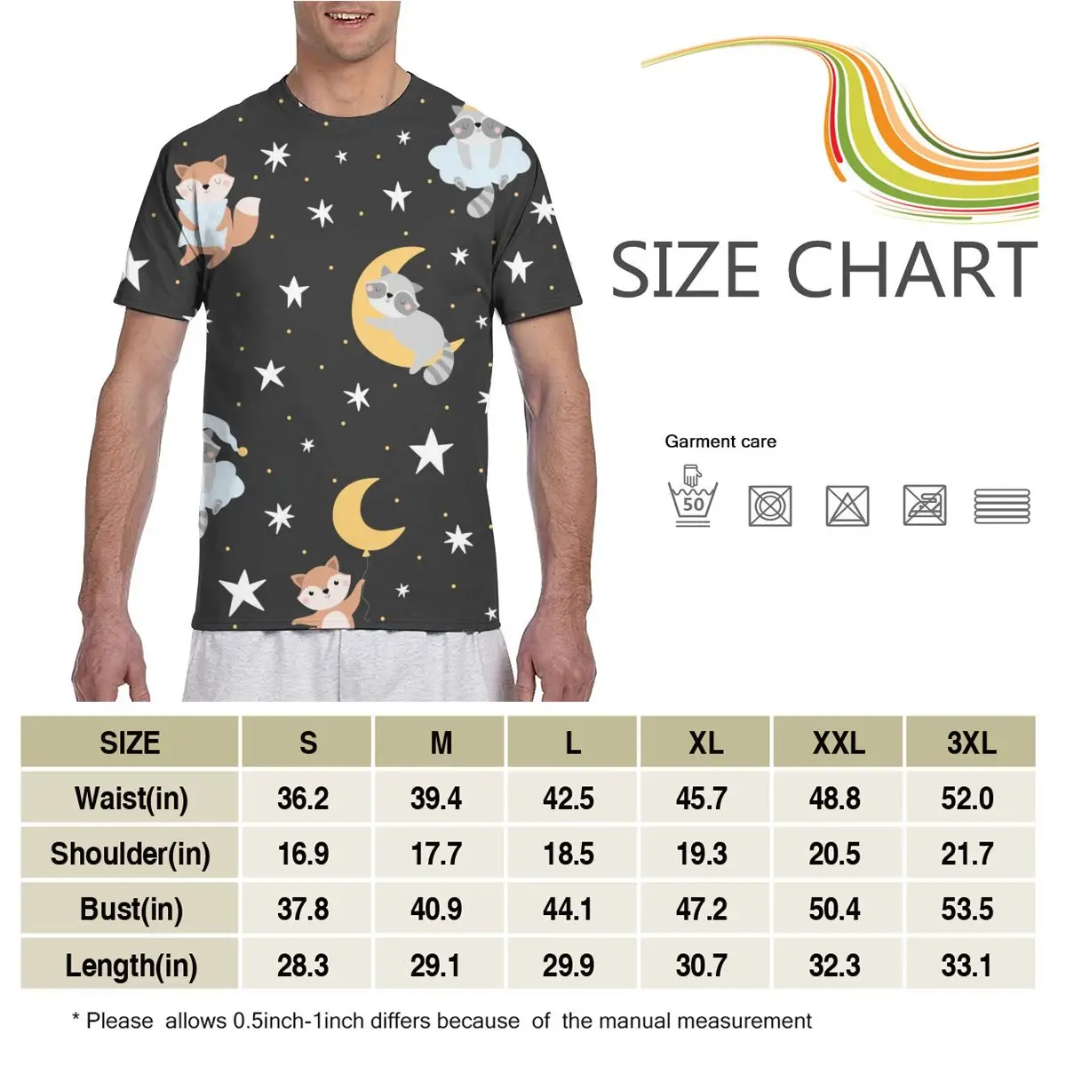 

Cute Sleeping Animals And Stars Casual T Shirts Tee Tops Summer Men Short Sleeve Streetwear Fashion Male Tshirts