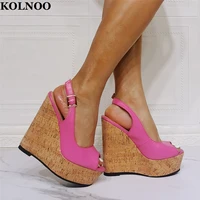 kolnoo new handmade womens wadges heels sandals slingback peep toe party prom sexy platform real photos fashion summer shoes