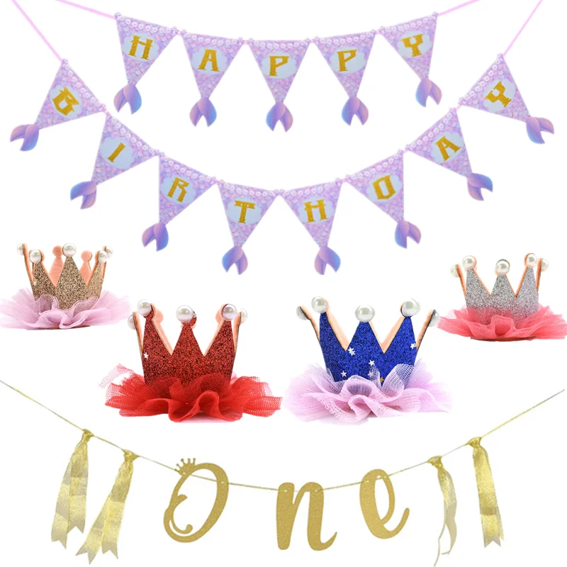 Баннер с хвостом русалки на 1 й день рождения флажки подвесные Бумажная гирлянда