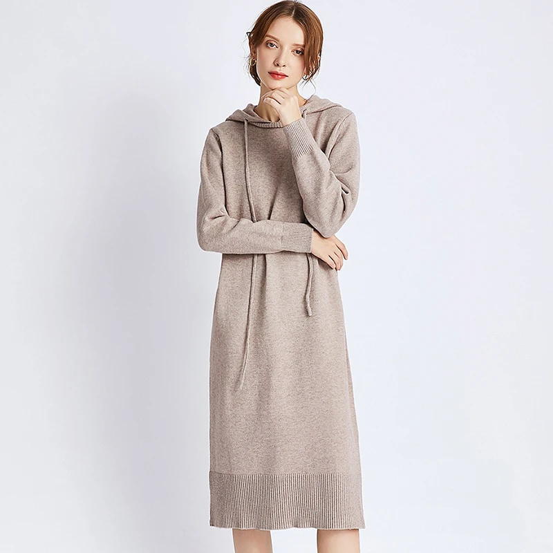 WYWAN женское Повседневное трикотажное платье с капюшоном однотонный пуловер