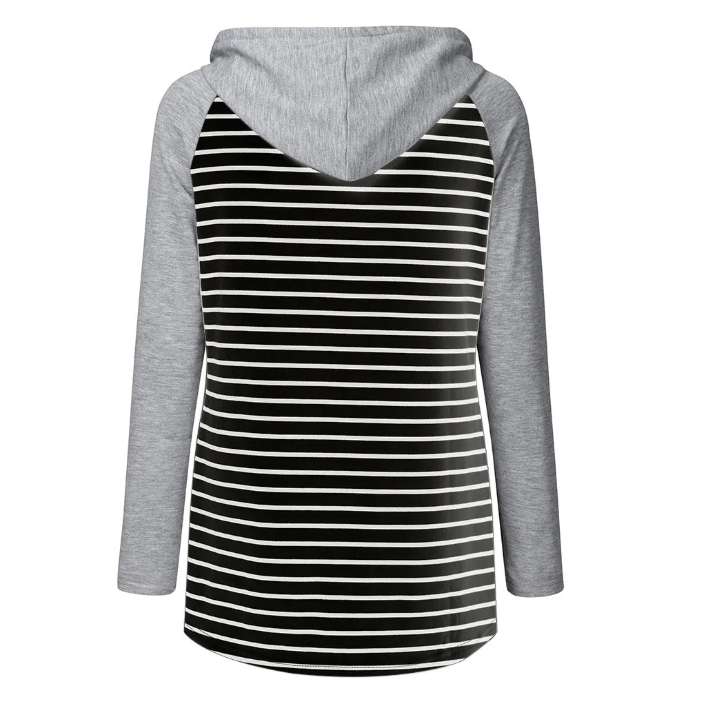 Свитшот для беременных женщин с длинным рукавом полосатые топы капюшоном Осень