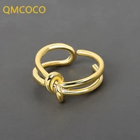 qmcoco minimalist silver color open adjustable ring trendy vintage knot handmade party classic jewelry birthday gifts