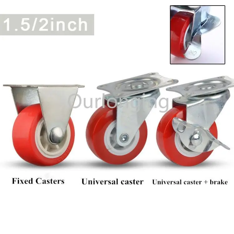 

1/5PCS 360 Swivel Furniture Casters Wheels Soft PVC Red Caster Roller Wheel For Platform Trolley Chair