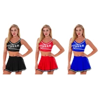 s xl women cheerleading outfits letter printing striped shoulder straps v neck crop top with pleated mini skirt cosplay costume